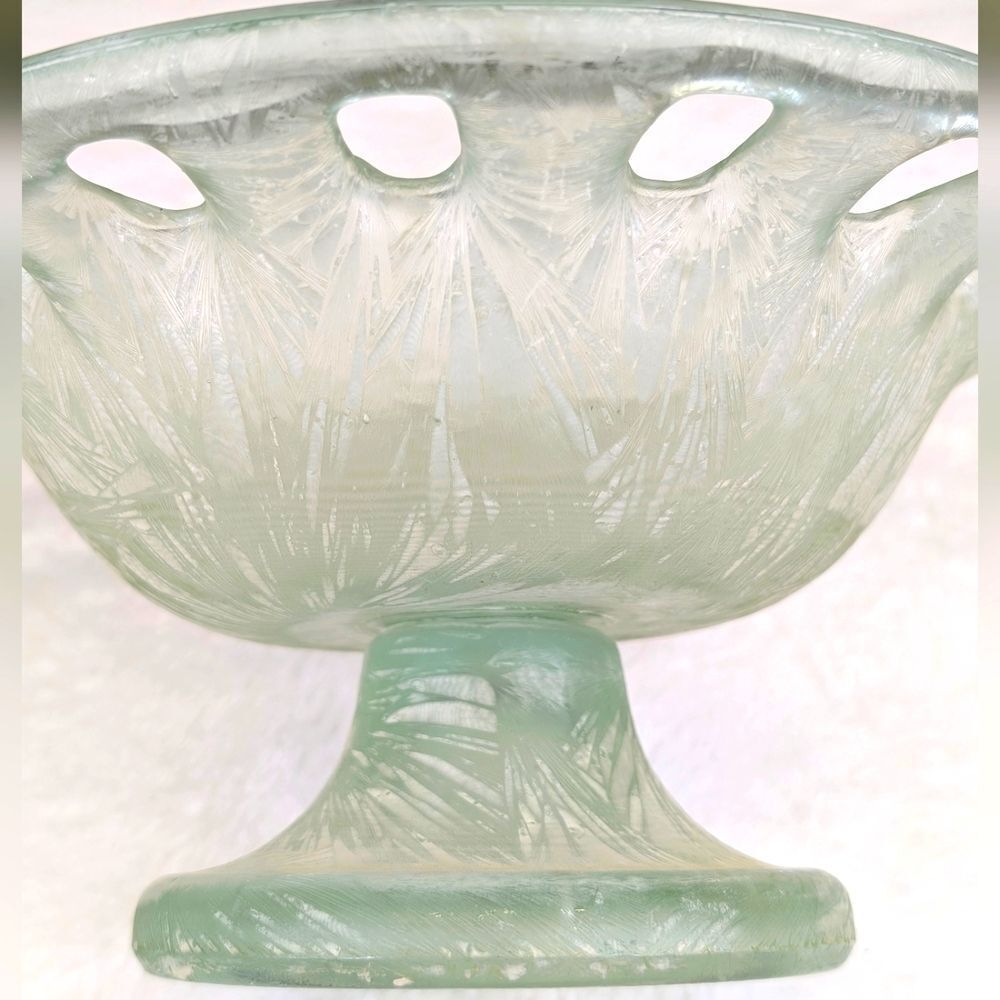 Vintage Frosted Eco Glass Pedestal Bowl Compote Dish - Picture 5 of 12